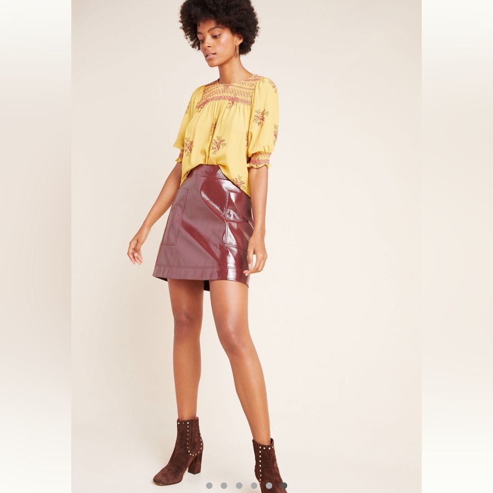 Anthropologie DOLAN Collection Rebecca Blouse 3/4 Puff Sleeve in Yellow Motif XS